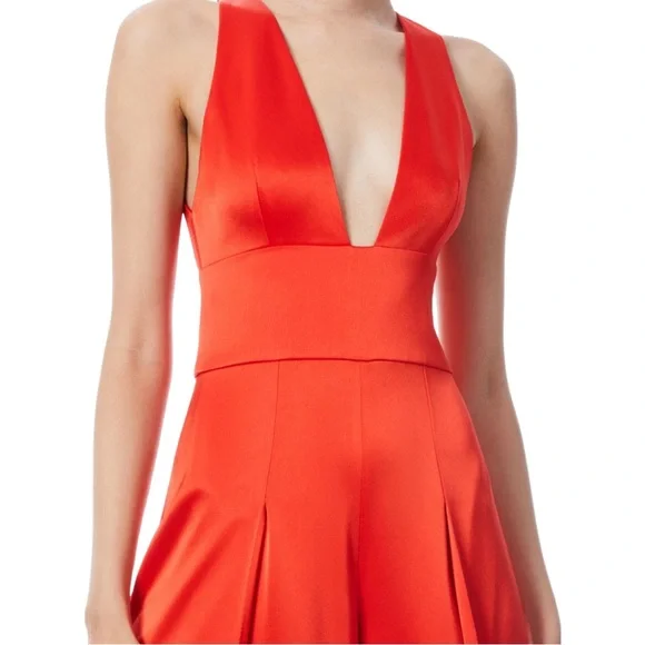 NWT!! Alice + Olivia Myrtle Deep V-Neck Wide Leg Jumpsuit  Chili Pepper Red - 8 - Picture 5 of 15